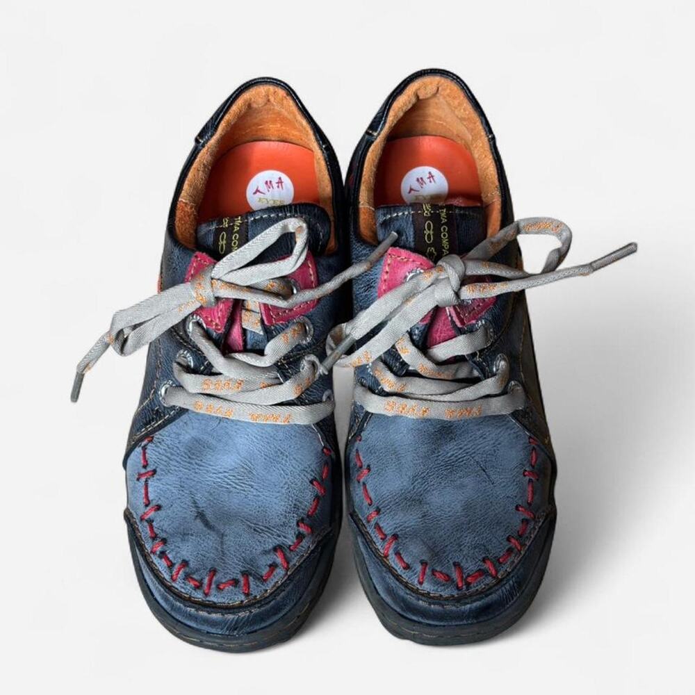 TMA Eyes Vintage Aesthetic Blue Leather Lace-Up Shoes - Size EU 39 US 8